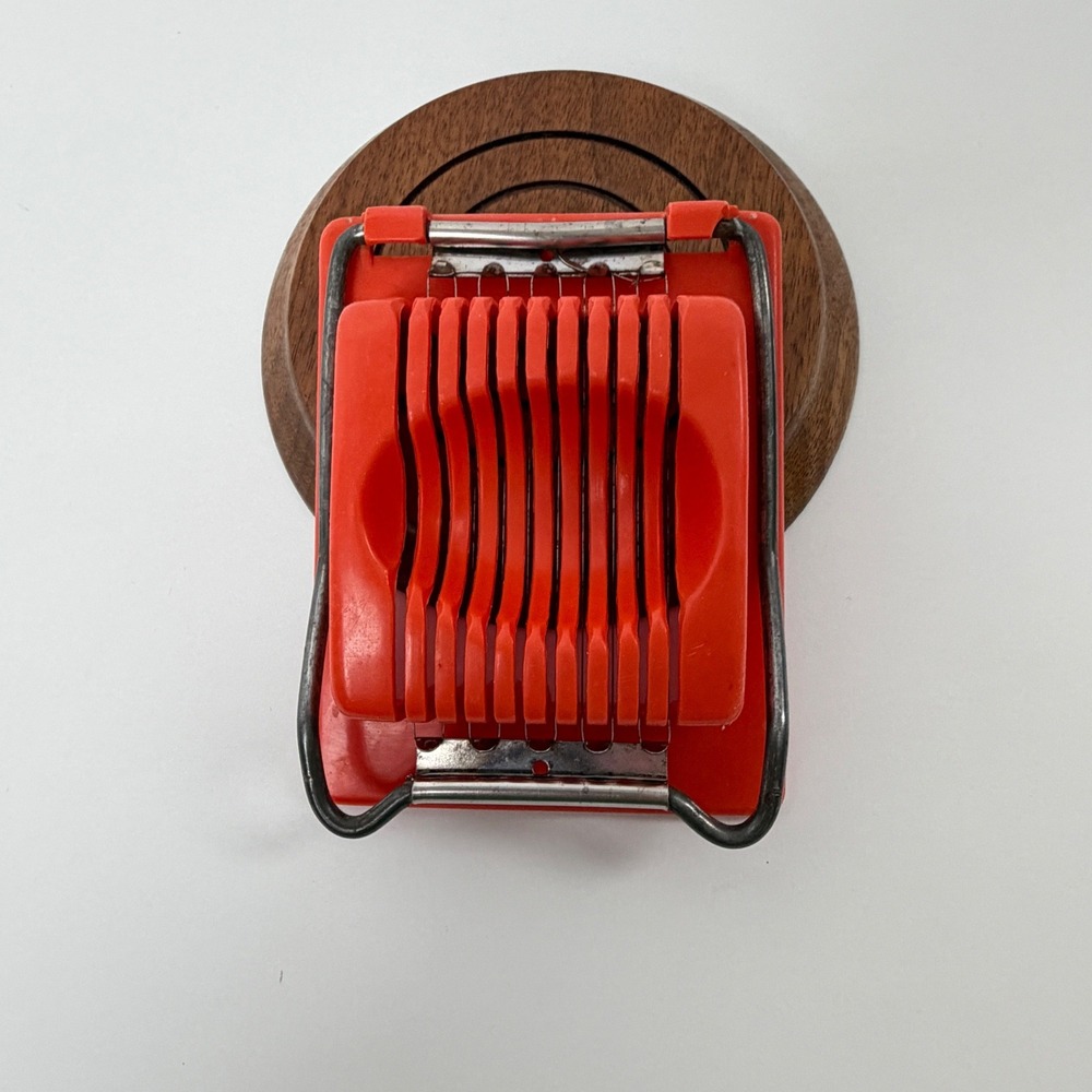 Vintage Acme Manual Egg Slicer Red Plastic Retro Kitchen Tool USA‎